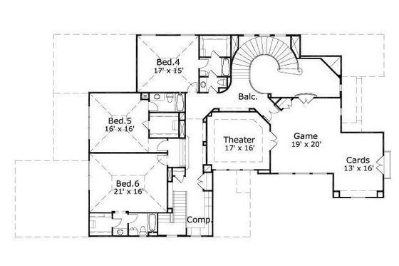 Floor Plan - Upper Floor for European House Plan #411-357 - 5 bed, 5.5 bath