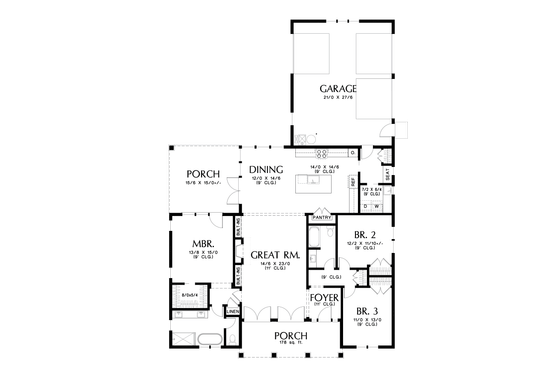 Floor Plan - Main Floor for Prairie House Plan #48-1053 - 3 bed, 2 bath