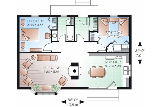 Floor Plan - Main Floor for Cottage House Plan #23-754 - 2 bed, 1 bath