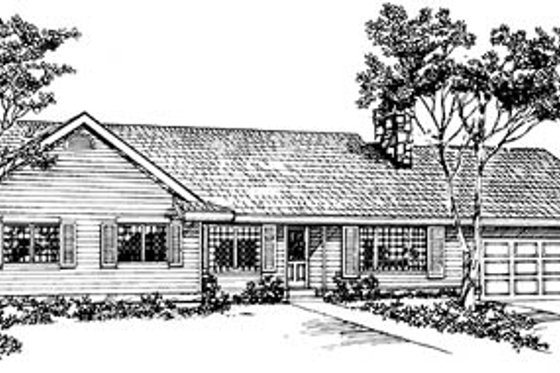 Exterior - Front Elevation for Ranch House Plan #47-150 - 3 bed, 2.5 bath