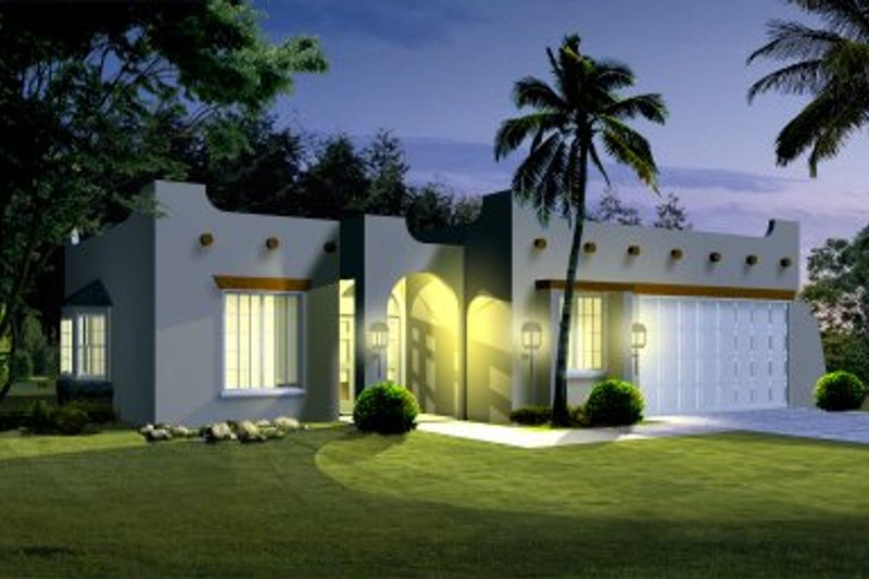 Architectural House Design - Adobe / Southwestern Exterior - Front Elevation Plan #1-302