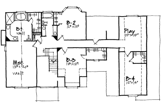 Floor Plan - Upper Floor for Traditional House Plan #308-151 - 5 bed, 2.5 bath