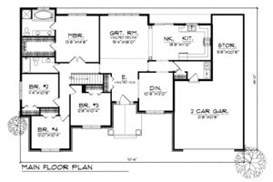 Floor Plan - Main Floor for Traditional House Plan #70-241 - 4 bed, 2 bath