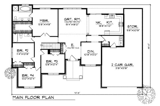 Floor Plan - Main Floor for Traditional House Plan #70-241 - 4 bed, 2 bath