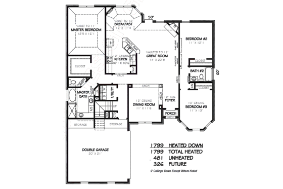 Floor Plan - Main Floor for European House Plan #424-185 - 3 bed, 2 bath