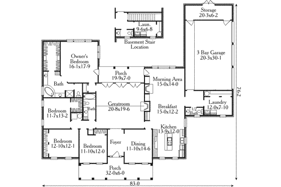 Floor Plan - Main Floor for Southern House Plan #406-267 - 4 bed, 2.5 bath
