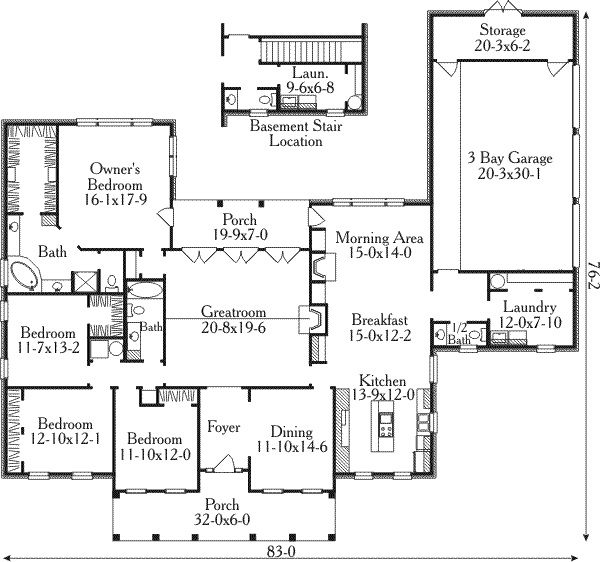 Architectural House Design - Southern Floor Plan - Main Floor Plan #406-267