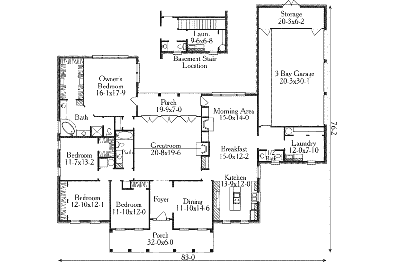 Home Plan - Floor Plan - Main Floor for Southern House Plan #406-267 - 4 bed, 2.5 bath