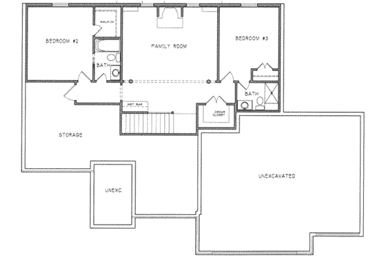 Floor Plan - Lower Floor for European House Plan #6-209 - 3 bed, 3 bath