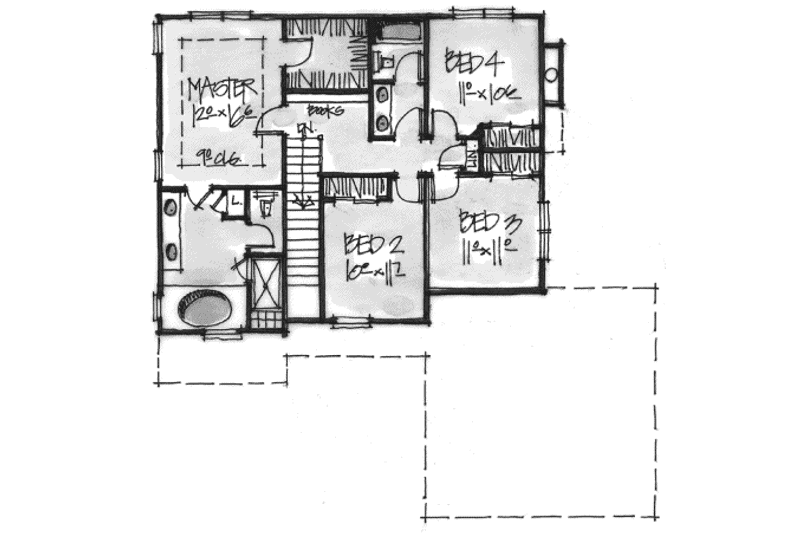 Architectural House Design - Floor Plan - Upper Floor for Farmhouse House Plan #20-241 - 4 bed, 2.5 bath