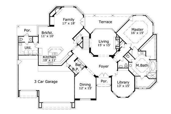 Floor Plan - Main Floor for Mediterranean House Plan #411-239 - 5 bed, 3.5 bath