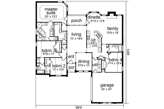Floor Plan - Main Floor for European House Plan #84-197 - 4 bed, 3 bath