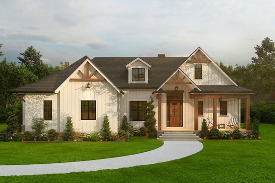 Exterior - Front Elevation 7 for Ranch House Plan #54-565 - 3 bed, 2.5 bath