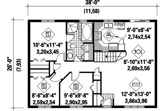 Floor Plan - Main Floor for Country House Plan #25-4828 - 3 bed, 1 bath