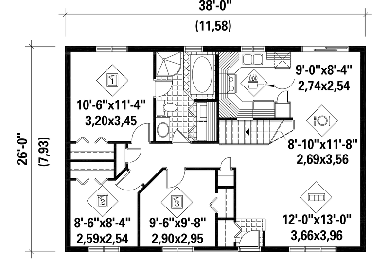 Dream House Plan - Floor Plan - Main Floor for Country House Plan #25-4828 - 3 bed, 1 bath