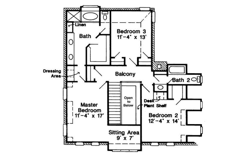 House Blueprint - Floor Plan - Upper Floor for European House Plan #410-371 - 3 bed, 2.5 bath