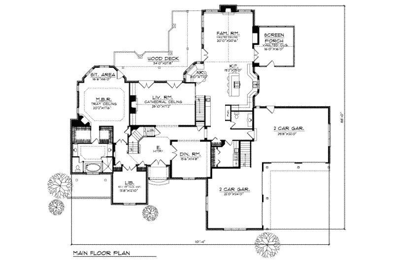 House Blueprint - Floor Plan - Main Floor for European House Plan #70-544 - 3 bed, 2.5 bath