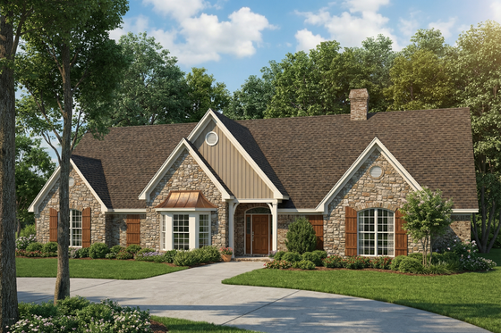 Exterior - Front Elevation 3 for Ranch House Plan #17-575 - 5 bed, 4.5 bath
