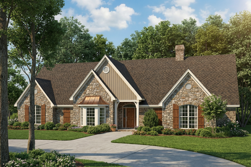 Dream House Plan - Exterior - Front Elevation 3 for Ranch House Plan #17-575 - 5 bed, 4.5 bath