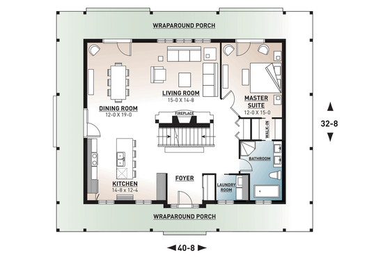 Floor Plan - Main Floor for Country House Plan #23-2091 - 3 bed, 2 bath