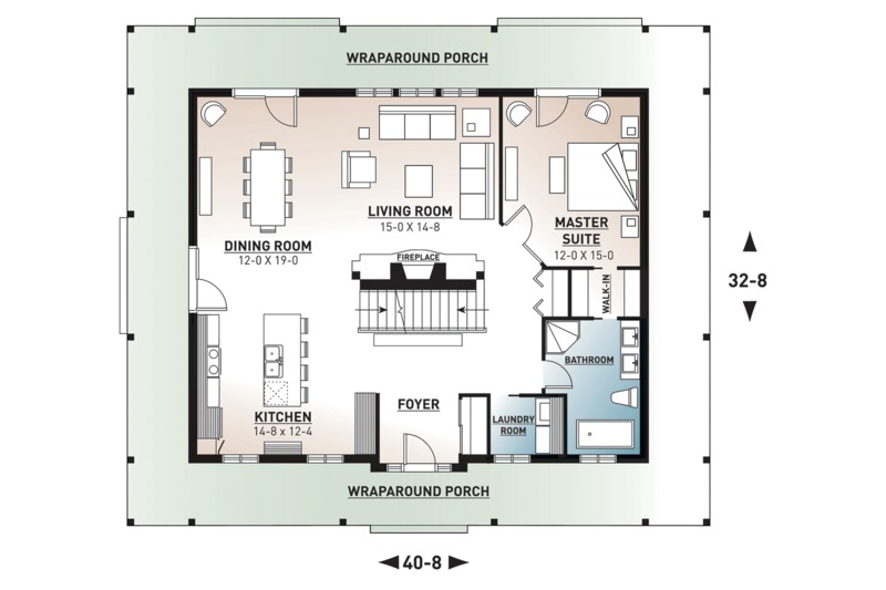 Architectural House Design - Floor Plan - Main Floor for Country House Plan #23-2091 - 3 bed, 2 bath