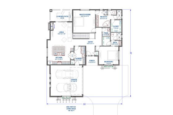 Floor Plan - Main Floor for Cottage House Plan #1069-27 - 2 bed, 2.5 bath