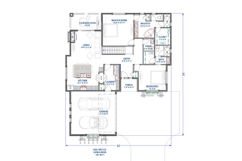 House Plan Design - Floor Plan - Main Floor for Cottage House Plan #1069-27 - 2 bed, 2.5 bath