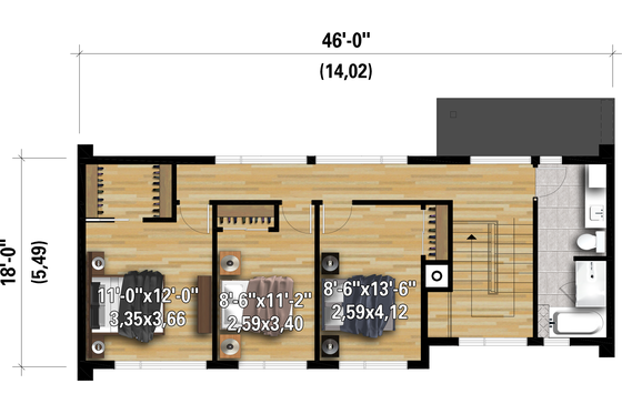 Floor Plan - Upper Floor for Cottage House Plan #25-4934 - 3 bed, 1.5 bath
