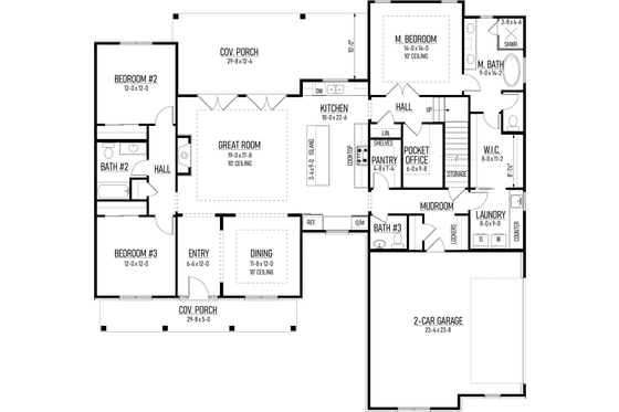 Floor Plan - Main Floor for Farmhouse House Plan #1093-3 - 3 bed, 2.5 bath