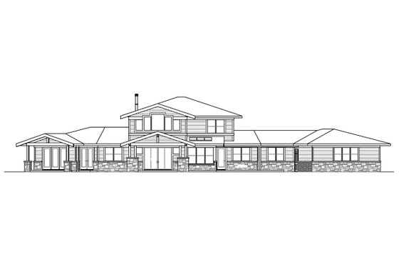 Exterior - Rear Elevation for Prairie House Plan #124-1107 - 4 bed, 2.5 bath