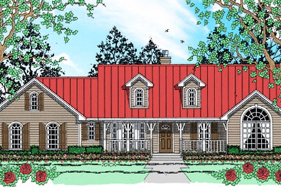 Exterior - Front Elevation for Country House Plan #42-402 - 3 bed, 2 bath
