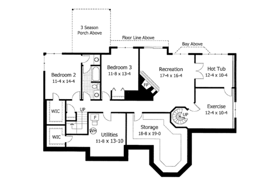 Floor Plan - Lower Floor for European House Plan #51-166 - 3 bed, 2.5 bath