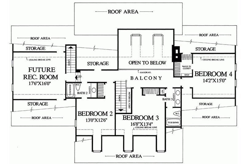 Architectural House Design - Floor Plan - Upper Floor for Southern House Plan #137-152 - 4 bed, 3 bath