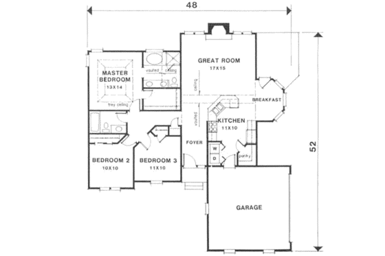 Floor Plan - Main Floor for Traditional House Plan #129-115 - 3 bed, 2 bath