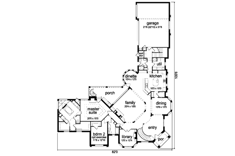 Home Plan - Floor Plan - Main Floor for European House Plan #84-434 - 4 bed, 4 bath