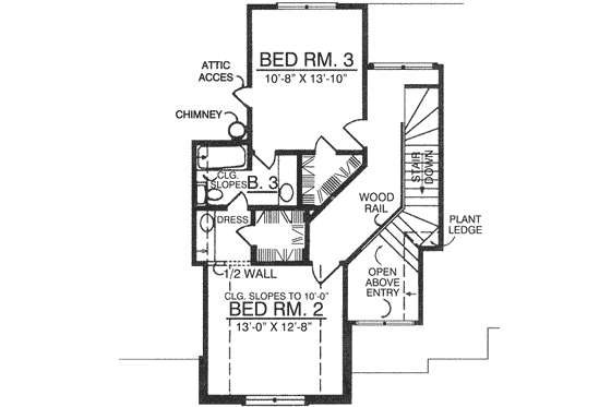 Floor Plan - Upper Floor for European House Plan #40-144 - 3 bed, 2.5 bath