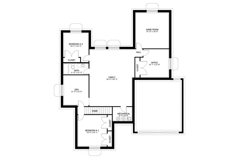 Dream House Plan - Floor Plan - Lower Floor for Ranch House Plan #1060-267 - 3 bed, 2 bath