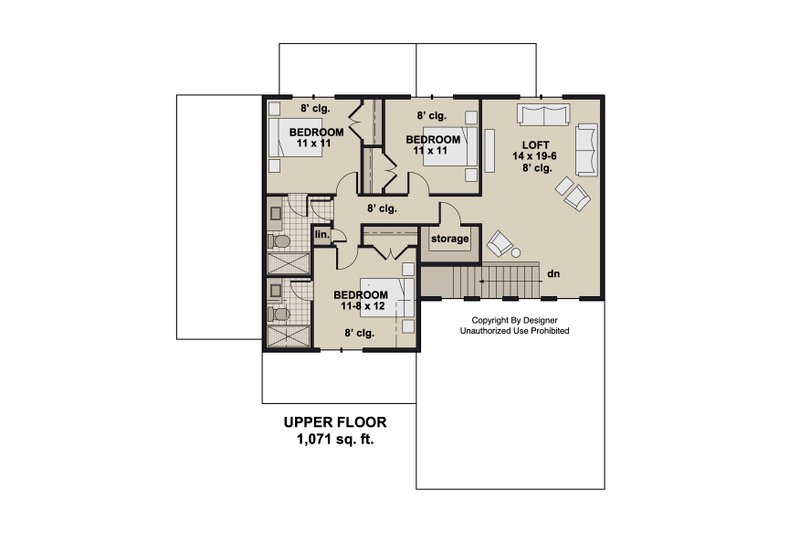 Architectural House Design - Floor Plan - Upper Floor for Bungalow House Plan #51-1372 - 4 bed, 3.5 bath
