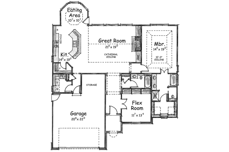 Home Plan - Floor Plan - Main Floor for European House Plan #20-1607 - 2 bed, 2 bath
