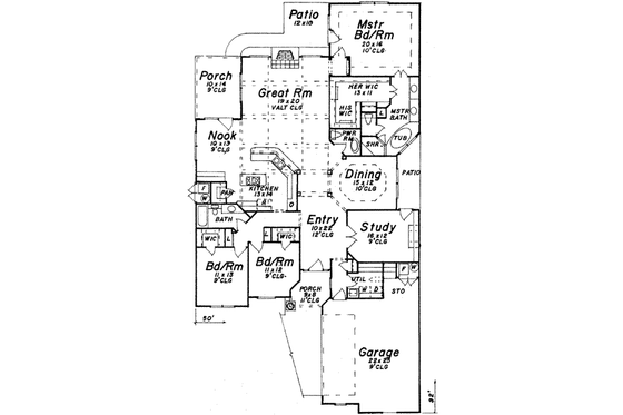 Floor Plan - Main Floor for European House Plan #52-172 - 3 bed, 2.5 bath
