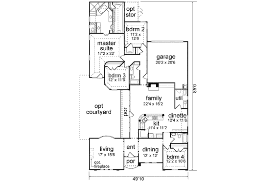 Floor Plan - Main Floor for Modern House Plan #84-220 - 4 bed, 3 bath