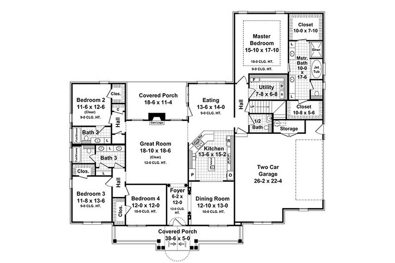 Architectural House Design - Floor Plan - Main Floor for Country House Plan #21-299 - 4 bed, 3.5 bath