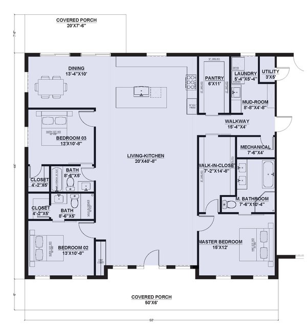 Barndominium Floor Plan - Main Floor Plan #1107-11