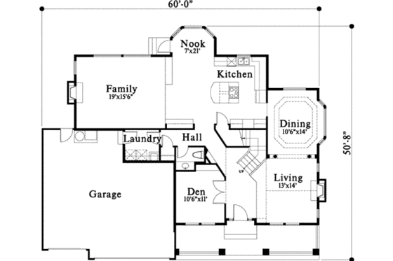 Floor Plan - Main Floor for Craftsman House Plan #78-122 - 4 bed, 2.5 bath