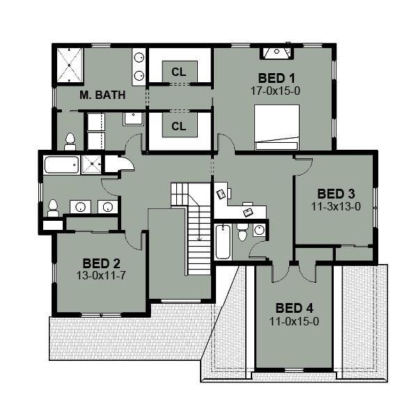Architectural House Design - Farmhouse Floor Plan - Upper Floor Plan #497-16