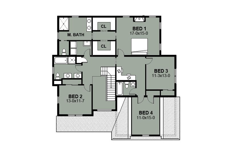 House Plan Design - Floor Plan - Upper Floor for Farmhouse House Plan #497-16 - 4 bed, 3.5 bath