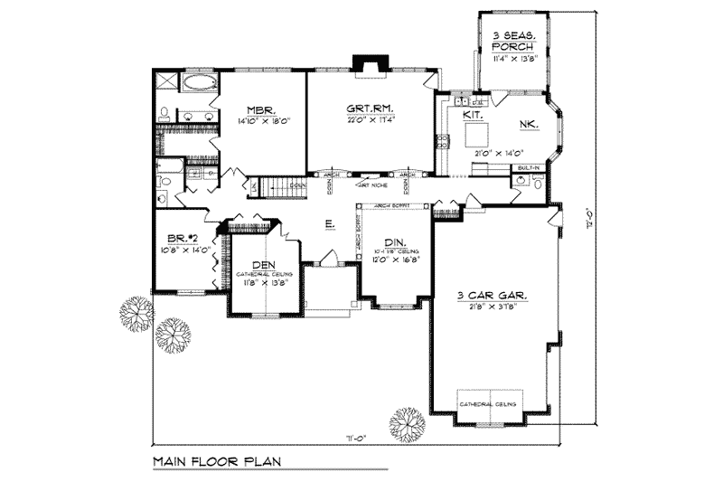 Dream House Plan - Floor Plan - Main Floor for Traditional House Plan #70-375 - 3 bed, 2.5 bath
