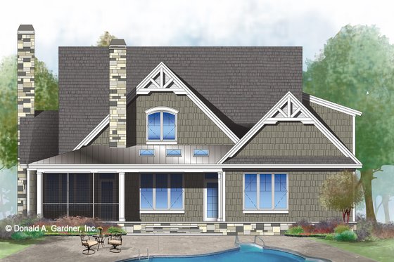 Exterior - Rear Elevation for Craftsman House Plan #929-1032 - 3 bed, 2.5 bath