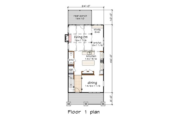 Floor Plan - Main Floor for Craftsman House Plan #79-317 - 2 bed, 2.5 bath