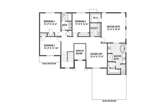 Floor Plan - Upper Floor for Contemporary House Plan #569-38 - 5 bed, 3.5 bath
